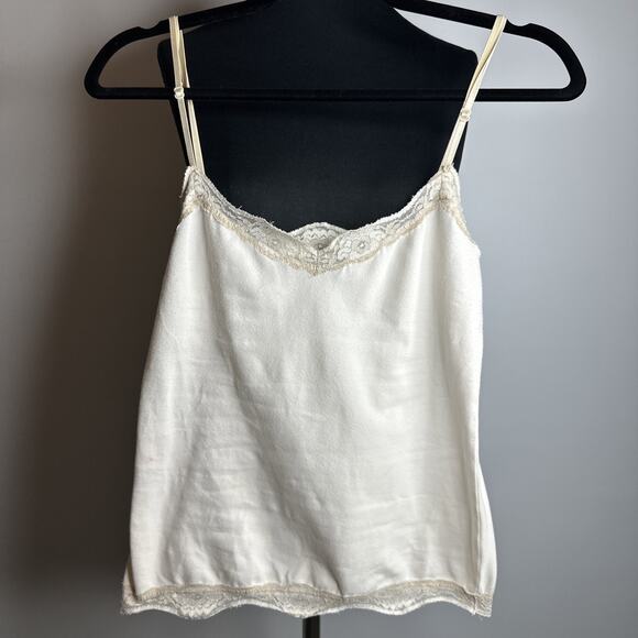 Vintage 90s Y2k Rave Lace Cream Cami Camisole Tank Top Sz Small Fairycore Flaws - Picture 9 of 10